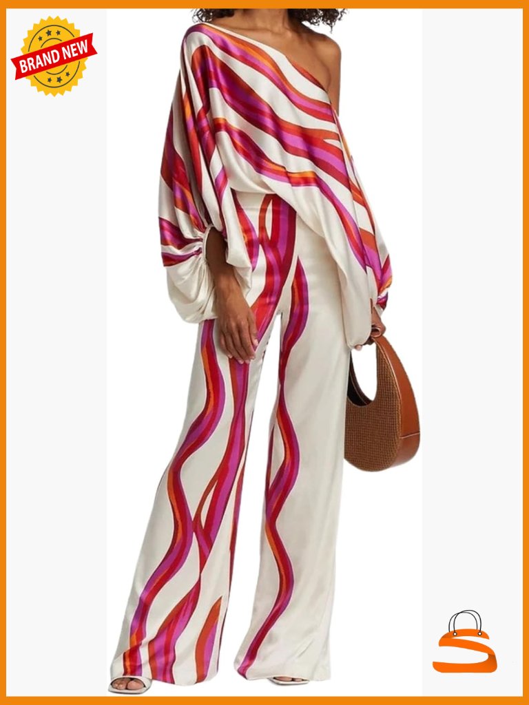 Women's 2 Piece Off Shoulder Long Sleeve Wide Leg Pants Set